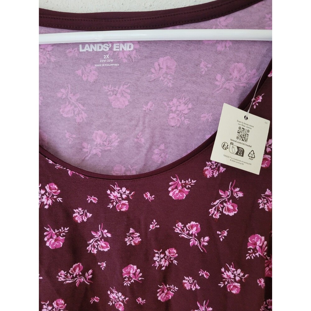 Lands' End NWT Women 2X Burgundy Pink Floral Scoop Long Sleeve Knit Tencel Modal - Picture 6 of 12